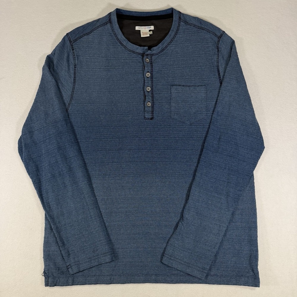 Carbon 2 Cobalt Blue Ombré Long Sleeve Slub Henley Mens Large Long Sleeve - Picture 2 of 5